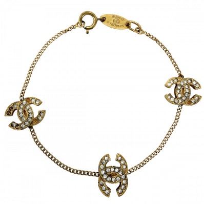 CHANEL シャネル ブレスレット アクセサリー トリプル ココマーク ココ ゴールド GP ラインストーン レディース 約4.8g 1982年【中古品】