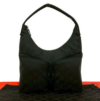 GUCCI グッチ GG ロゴ 柄 ナイロン レザー ショルダーバッグ ブラック
77300