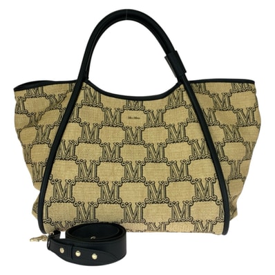 美品 MAX MARA マックスマーラ グラム マリン 2way ベージュ ブラック ゴールド金具 ナイロン コットン/ トートバッグ ショルダーバッグ 1-0291552 【中古】