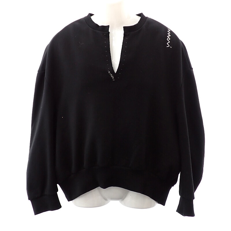 マルニ MARNI メンディング刺繍ロゴ Vネック 38 FLJE0218S1 長袖Tシャツ コットン ブラック レディース【中古】【Aランク】