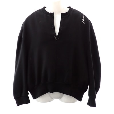 マルニ MARNI メンディング刺繍ロゴ Vネック 38 FLJE0218S1 長袖Tシャツ コットン ブラック レディース【中古】【Aランク】