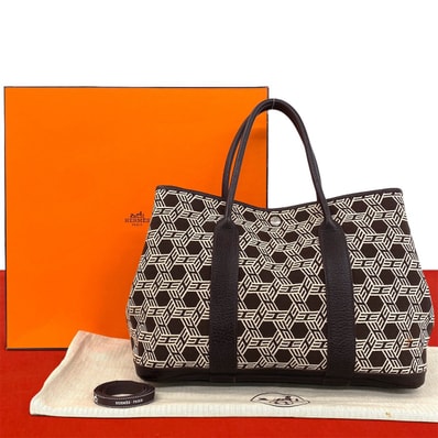 HERMES エルメス ガーデンパーティ PM ブッフル トワルソーアッシュ ハンドバッグ ニコチン ブラウン
45443