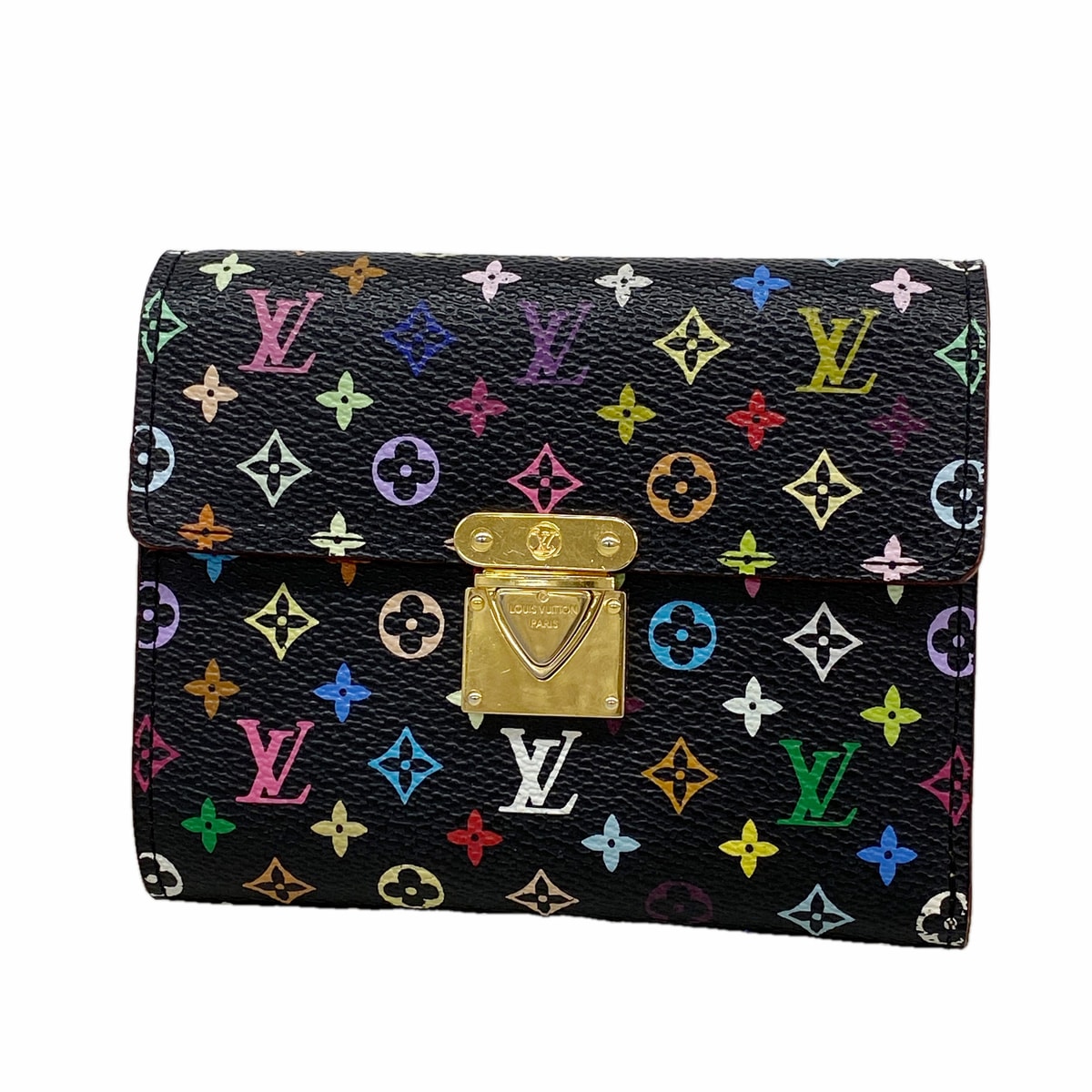 【6kc2290】ルイヴィトン 三つ折り財布 モノグラム・マルチカラー ポルトフォイユコアラ M58015 ノワール【中古】レディース