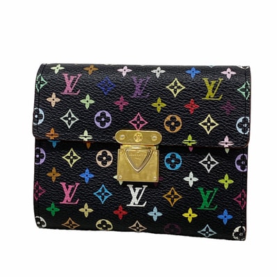 【6kc2290】ルイヴィトン 三つ折り財布 モノグラム・マルチカラー ポルトフォイユコアラ M58015 ノワール【中古】レディース