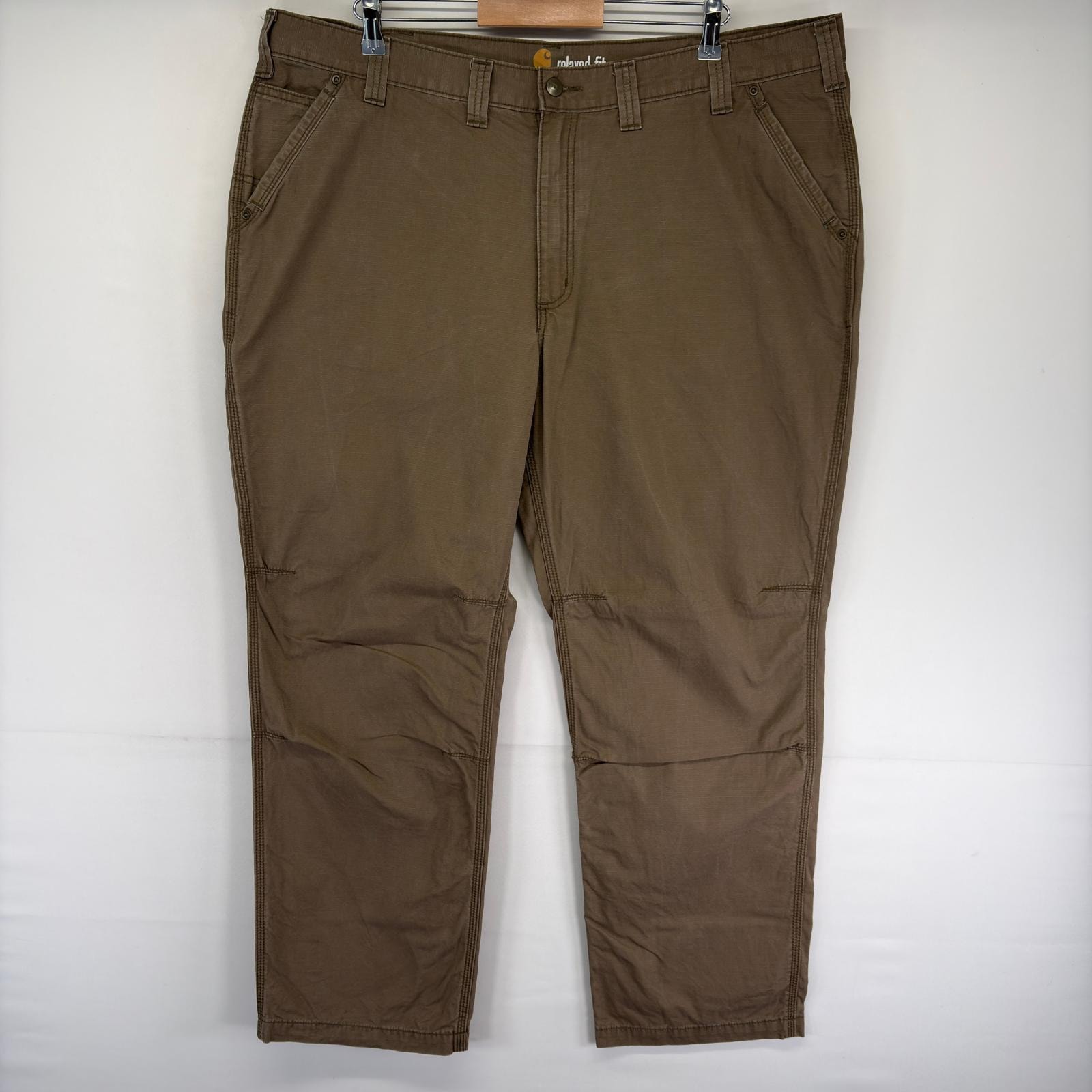 古着 カーハート Carhartt パンツ ワークパンツ ワンポイントロゴ ジッパーフライ リップストップ w44 L32  ブラウン系 メンズ