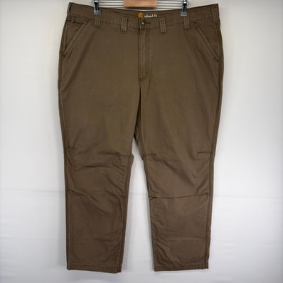 古着 カーハート Carhartt パンツ ワークパンツ ワンポイントロゴ ジッパーフライ リップストップ w44 L32 ブラウン系 メンズ
