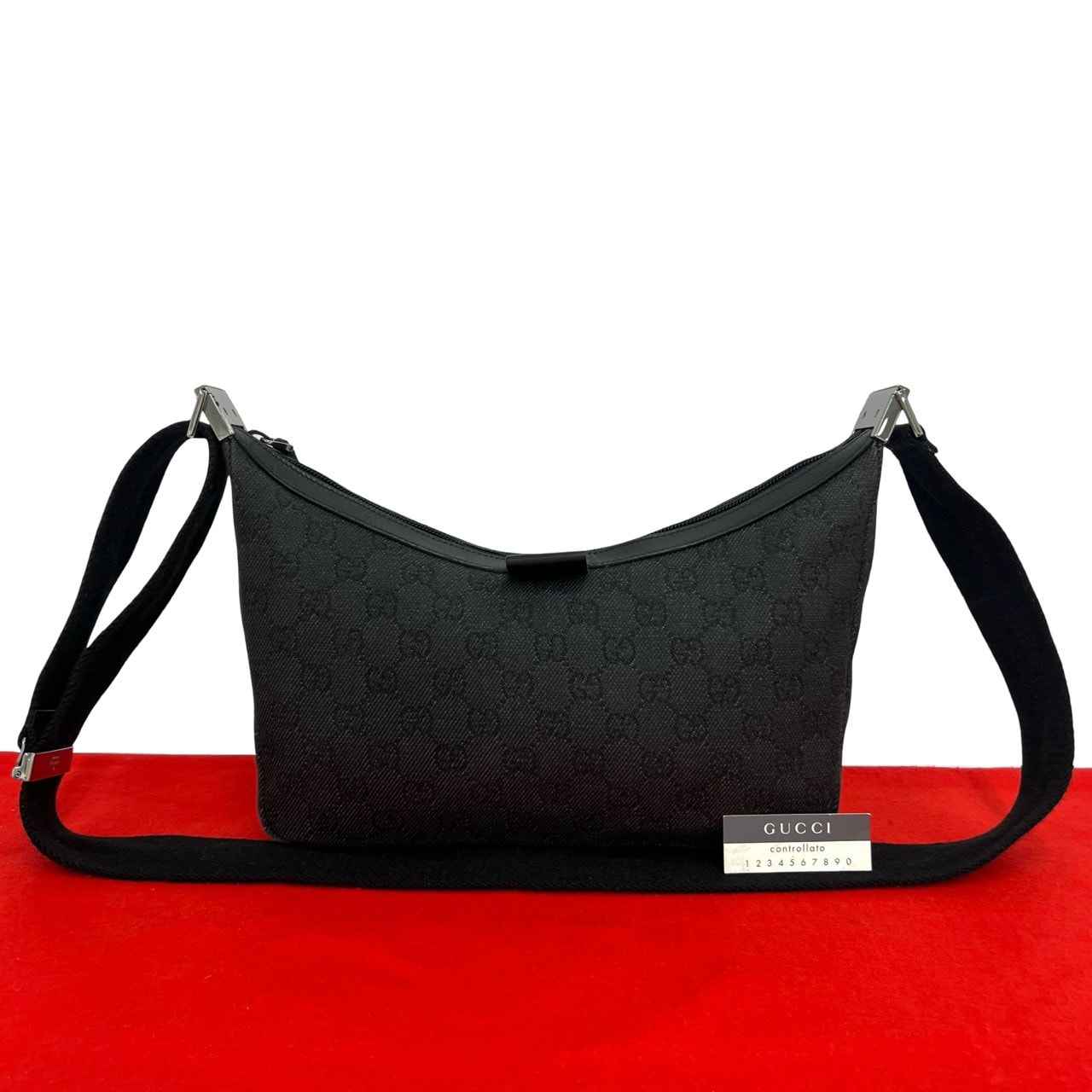GUCCI グッチ GG柄 ロゴ レザー キャンバス ショルダーバッグ ブラック
 54007