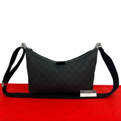 GUCCI グッチ GG柄 ロゴ レザー キャンバス ショルダーバッグ ブラック
54007
