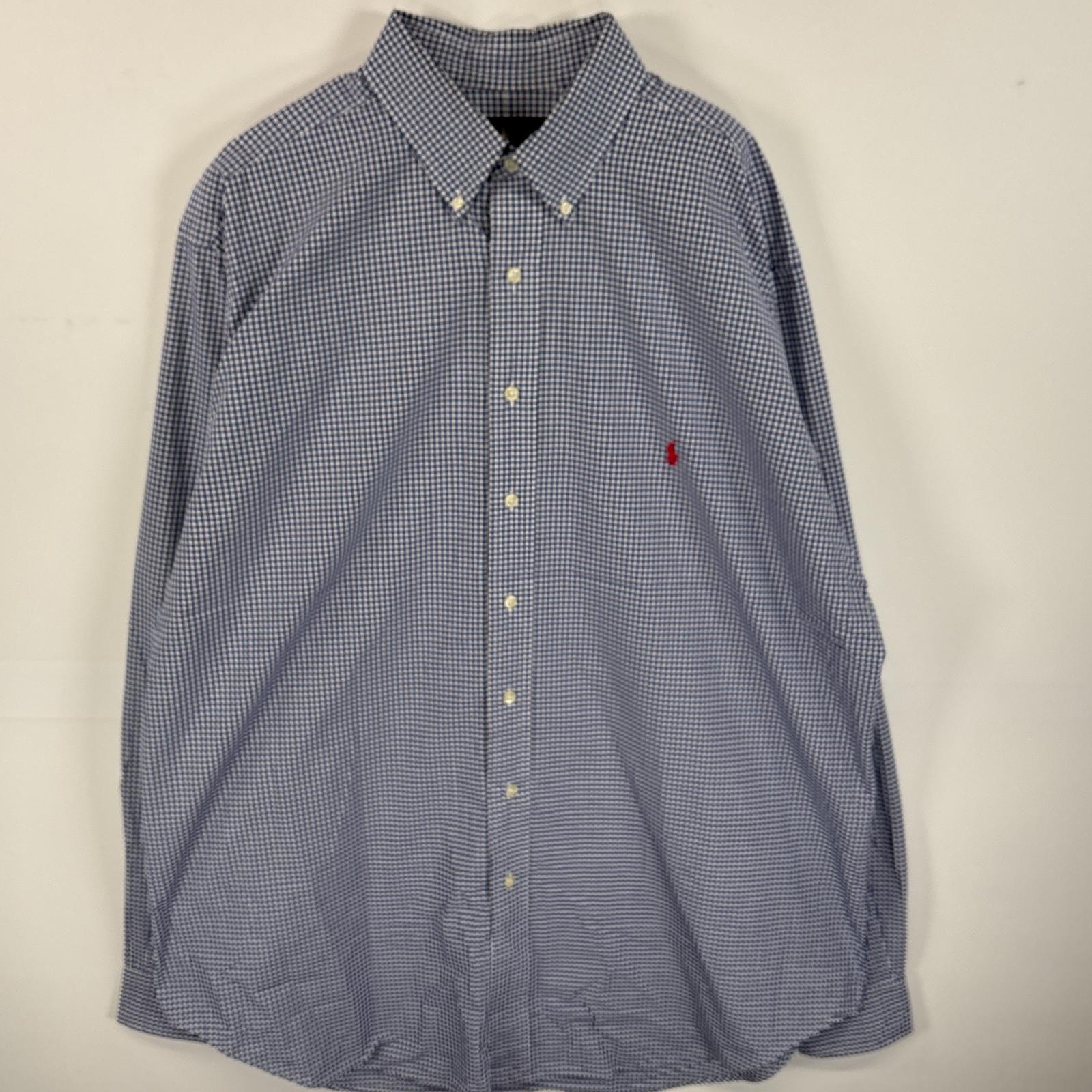 古着 ラルフローレン RALPH LAUREN 長袖シャツ ボタンダウンシャツ ワンポイント ロゴ 刺繍 大きいサイズ XLT  ブルー系 チェック メンズ
