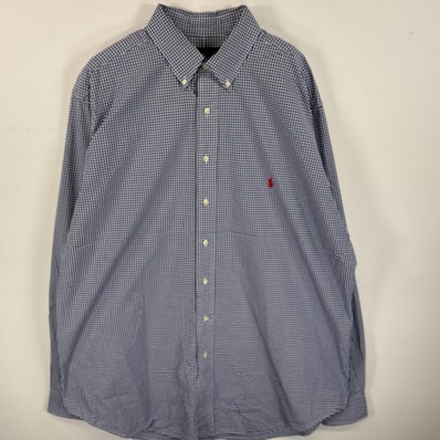 古着 ラルフローレン RALPH LAUREN 長袖シャツ ボタンダウンシャツ ワンポイント ロゴ 刺繍 大きいサイズ XLT ブルー系 チェック メンズ