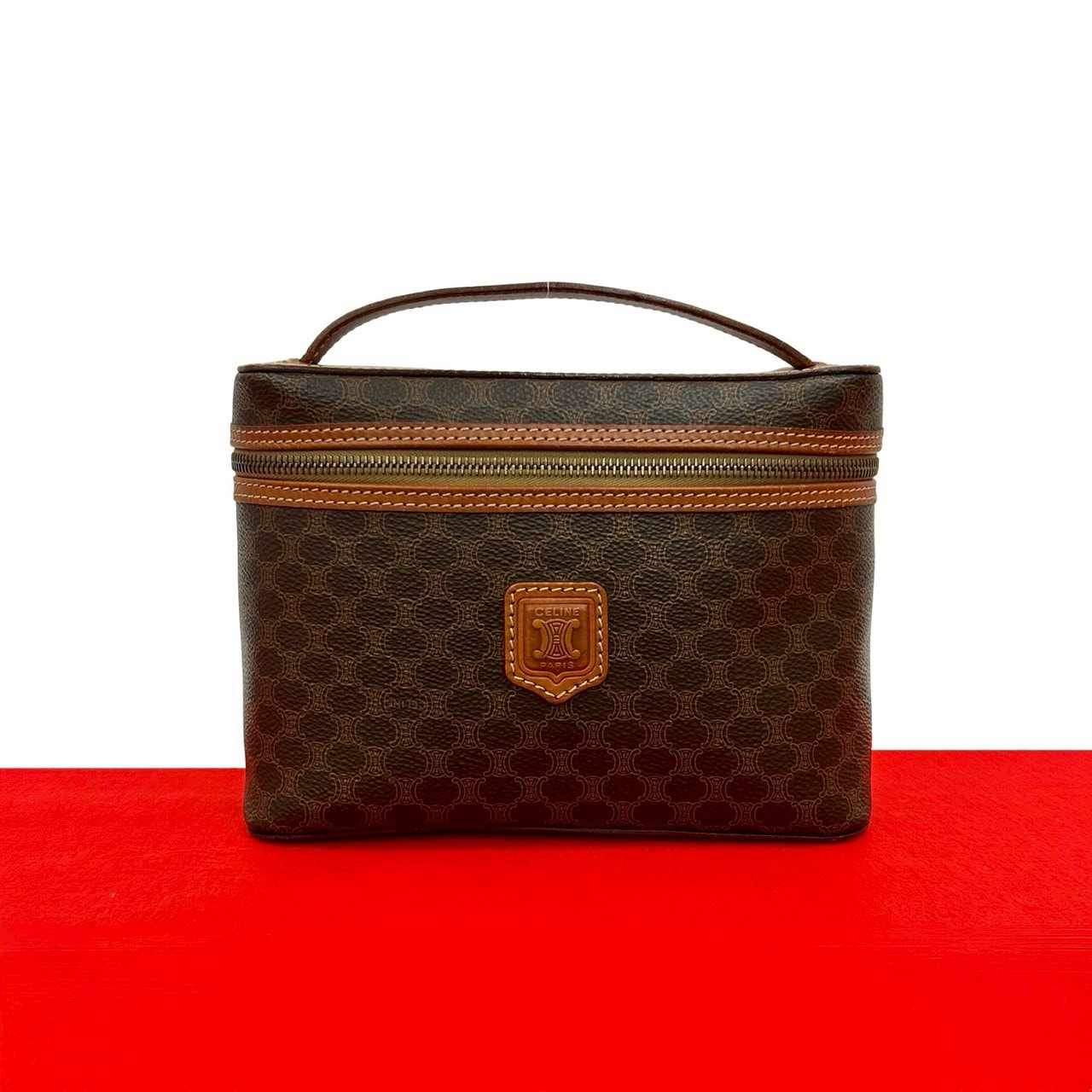 CELINE セリーヌ マカダム ブラゾン トリオンフ 柄 レザー PVC ハンドバッグ ブラウン
36771