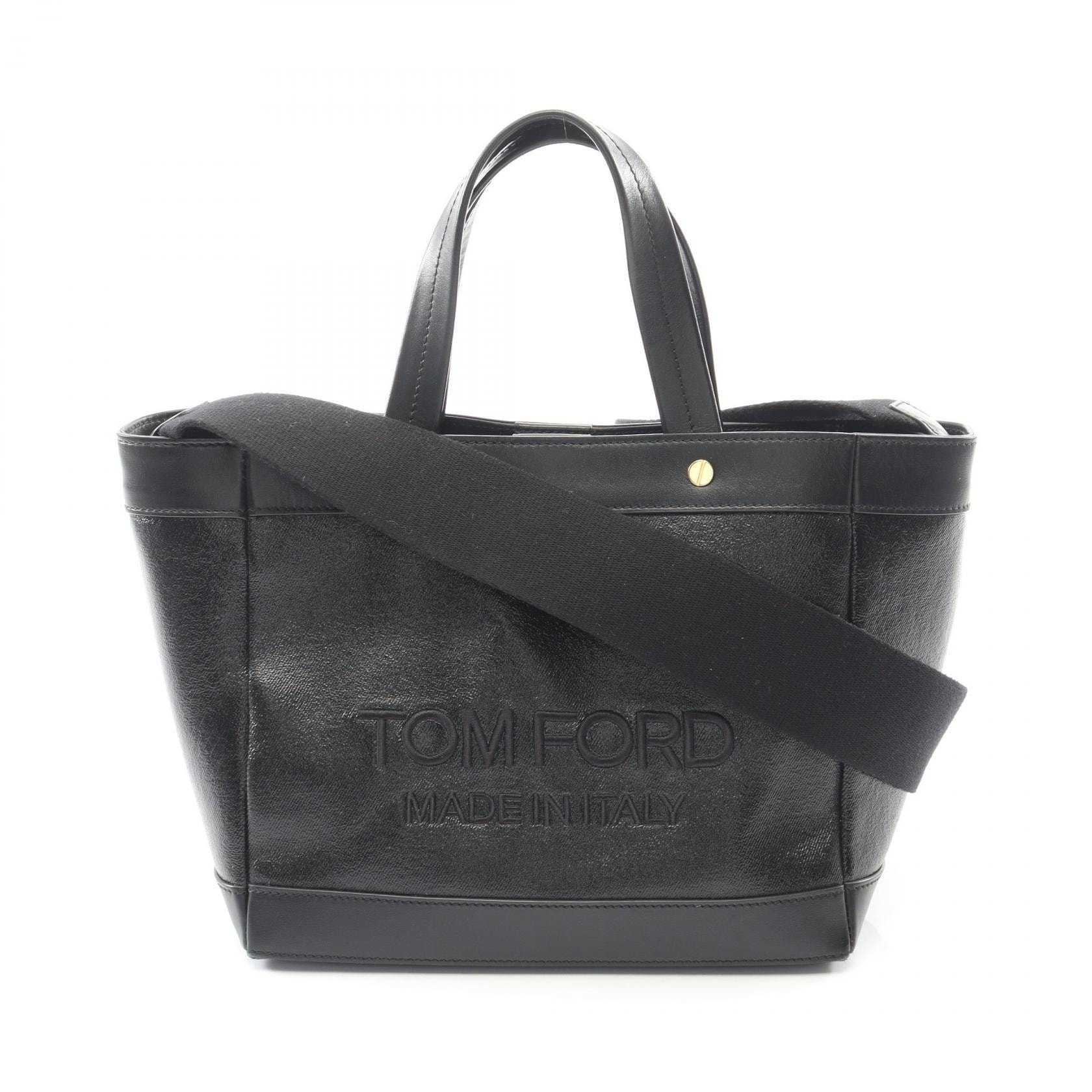 トムフォード TOM FORD T SCREW Tスクリュー トートバッグ バッグ PVCコーティングキャンバス レザー レディース ブラック系 【中古】
