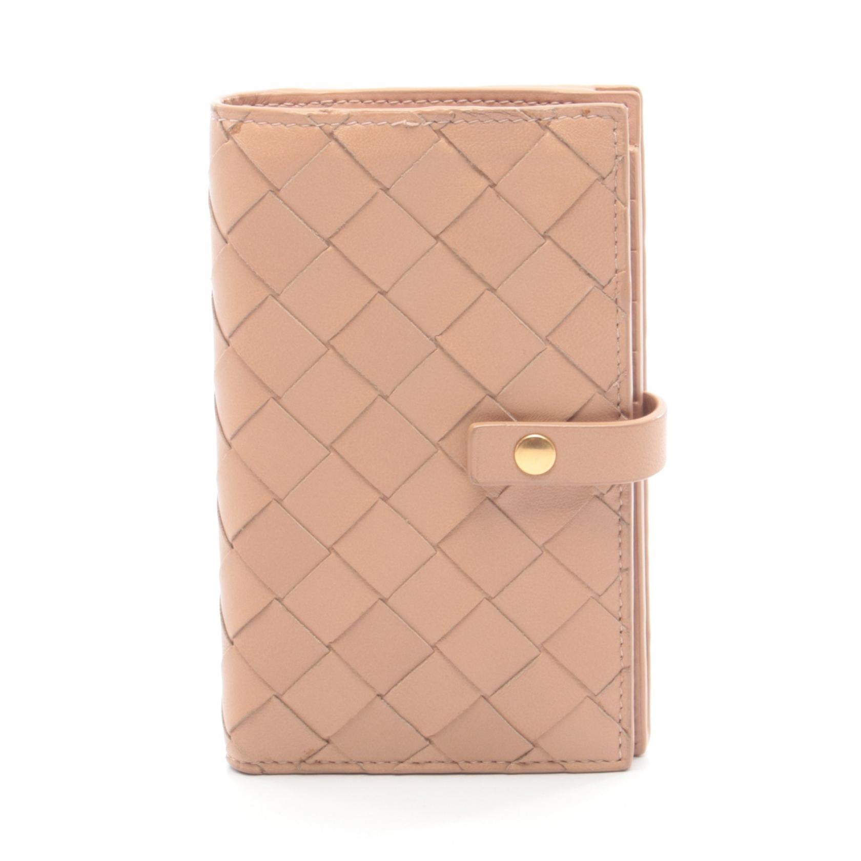 ボッテガヴェネタ BOTTEGA VENETA イントレチャート 二つ折り財布 財布 レザー レディース ベージュ系 【中古】