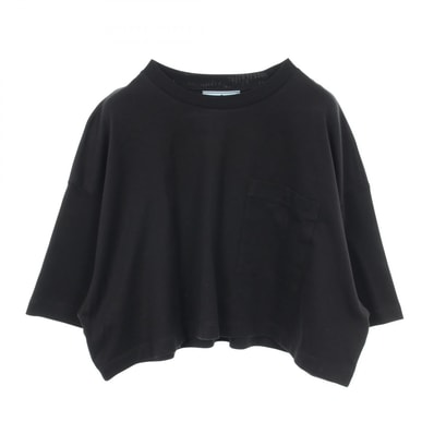 プラダ PRADA クロップド丈 半袖Tシャツ 衣料品 トップス コットン レディース ブラック系 3560A 【中古】