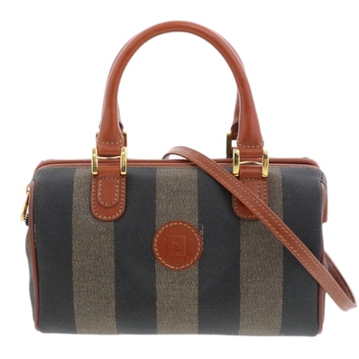 FENDI フェンディ ペカン ミニハンドバッグ ハンドバッグ PVC レザー ブラウン ネイビー レディース【中古】