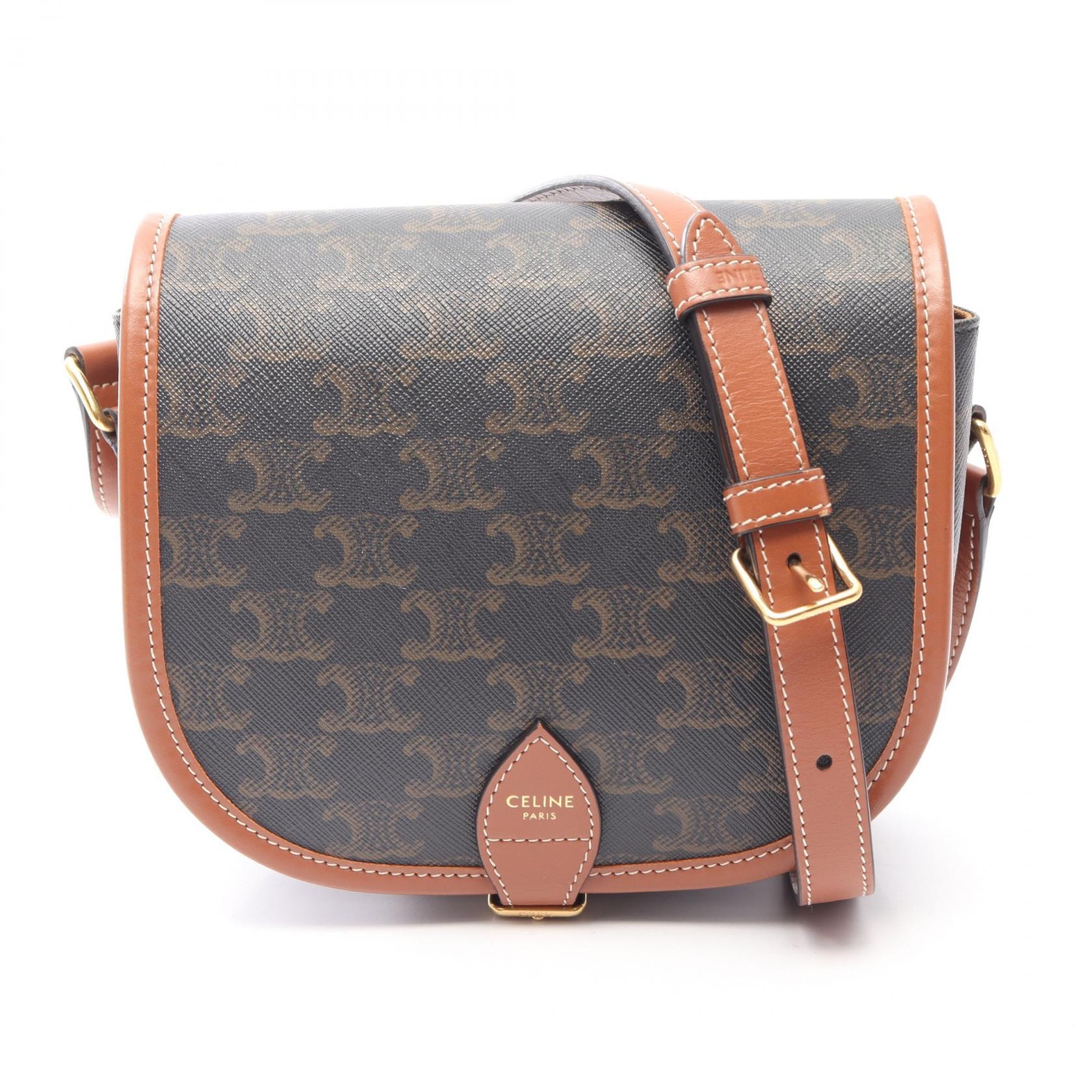 セリーヌ CELINE フォルコ ミディアムバッグ トリオンフ ショルダーバッグ バッグ PVCコーティングキャンバス レザー レディース ブラック系 / ブラウン系 【中古】