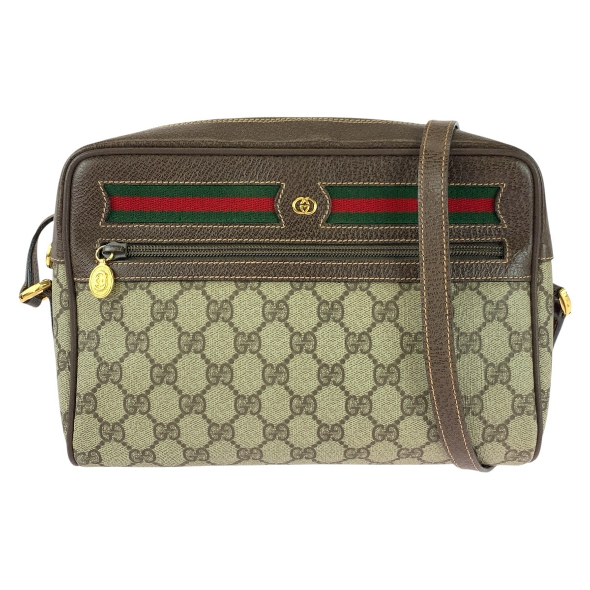 美品 GUCCI グッチ ヴィンテージ シェリーライン ベージュ ブラウン ゴールド金具 GGスプリームキャンバス レザー/ ショルダーバッグ ポシェット 603771 【中古】