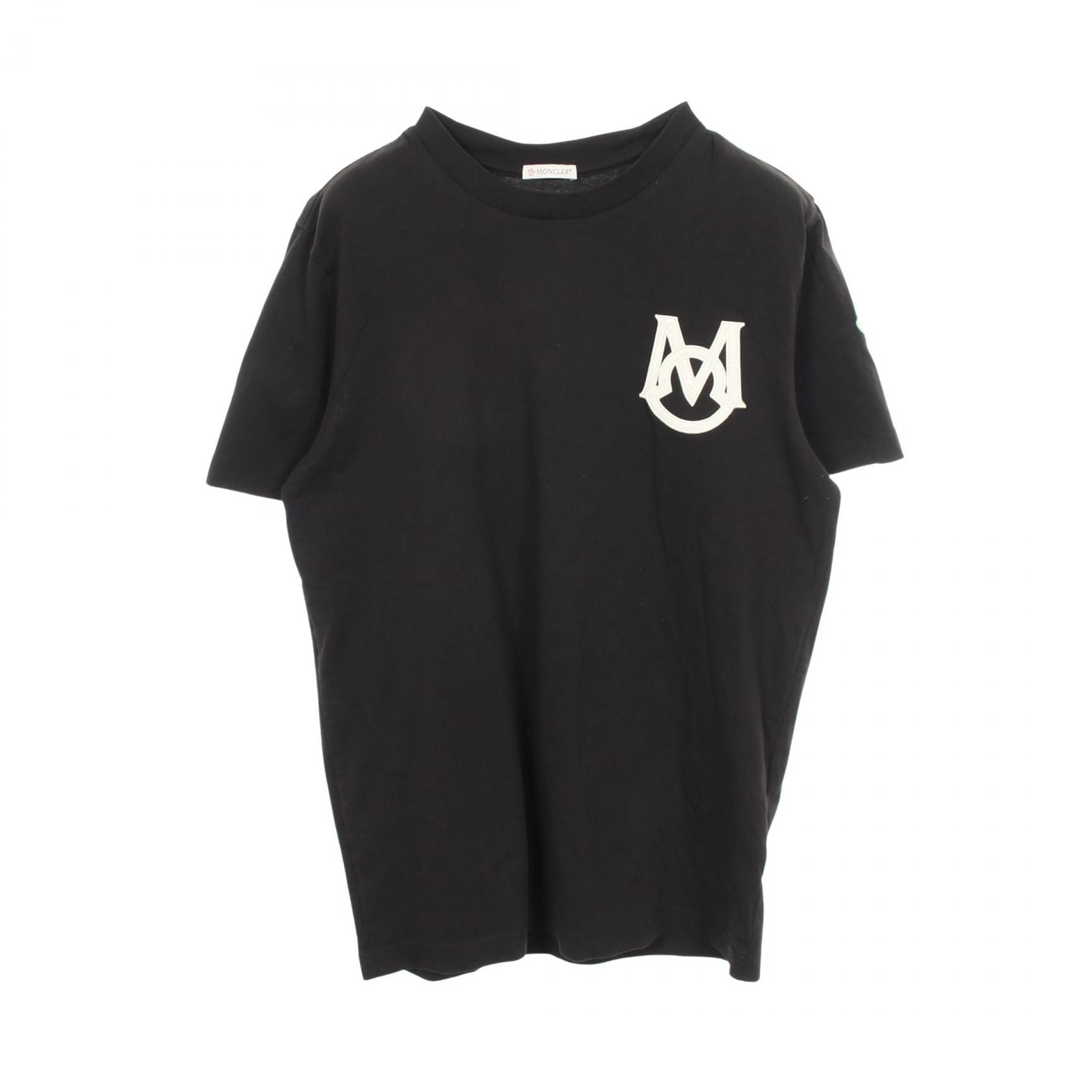 モンクレール MONCLER ロゴワッペン 半袖Tシャツ 衣料品 トップス コットン メンズ ブラック系 8C00021 【中古】