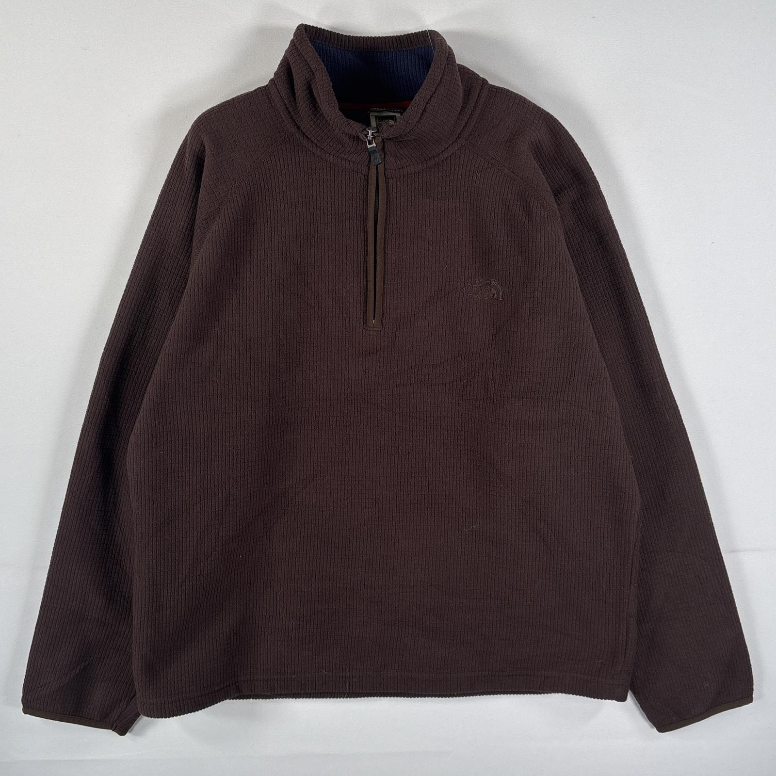 古着 ザ・ノースフェイス THE NORTH FACE フリースジャケット ハーフジップ ワンポイント刺繍ロゴ ラグランタイプ M  ブラウン メンズ