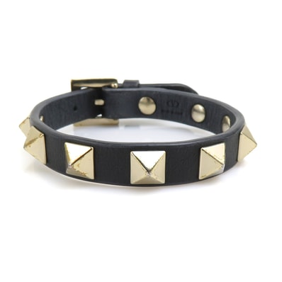 ヴァレンティノ ガラヴァーニ Valentino Garavani ブレスレット ロックスタッズ レザー/メタル ブラック レディース【中古】 h31995b