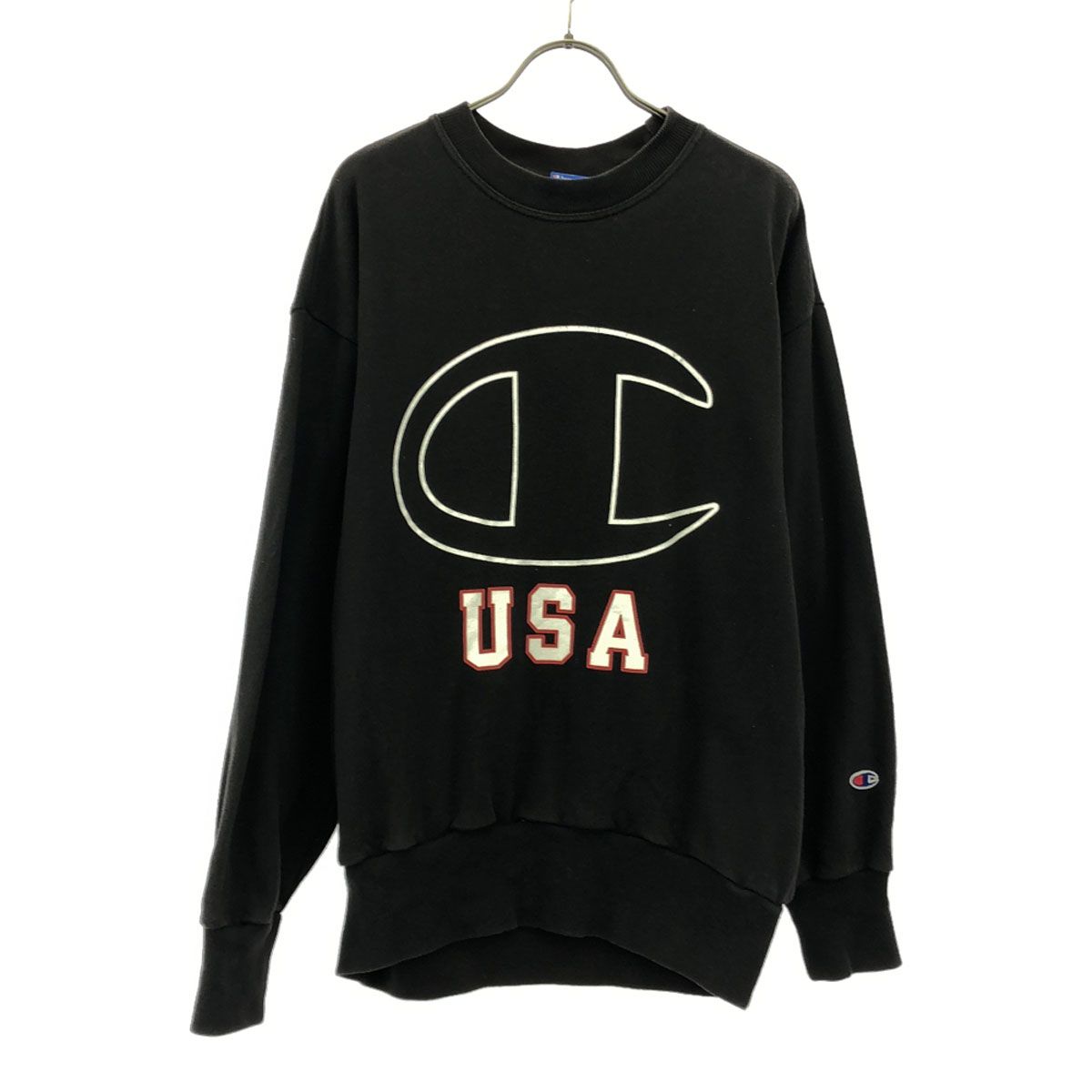 Champion チャンピオン ロゴプリント 長袖 トレーナー M ブラック スウェット