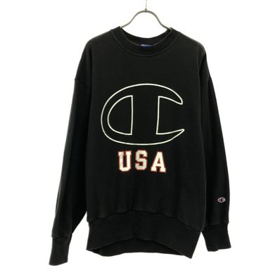Champion チャンピオン ロゴプリント 長袖 トレーナー M ブラック スウェット
