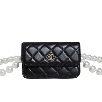 SALE 美品 CHANEL シャネル ミニマトラッセ パールチェーン AP1839 チェーンウォレット ブラック レディース ショルダーバッグ