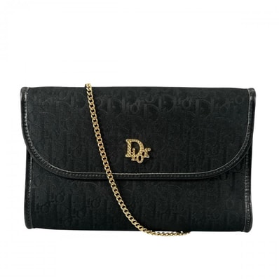 Dior ディオール ショルダーバッグ トロッター チェーンショルダー 斜め掛け キャンバス ブラック 黒 ゴールド金具 レディース 美品【中古品】