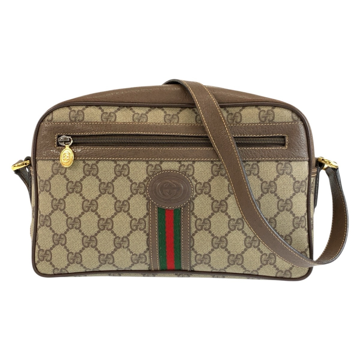 美品 GUCCI グッチ ヴィンテージ シェリーライン ベージュ ブラウン ゴールド金具 GGスプリームキャンバス レザー/ ショルダーバッグ ポシェット 603366 【中古】