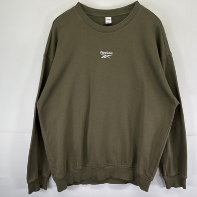 古着 リーボック Reebok スウェット トレーナー センターロゴ刺繍 クルーネック プルオーバー L カーキ系 メンズ