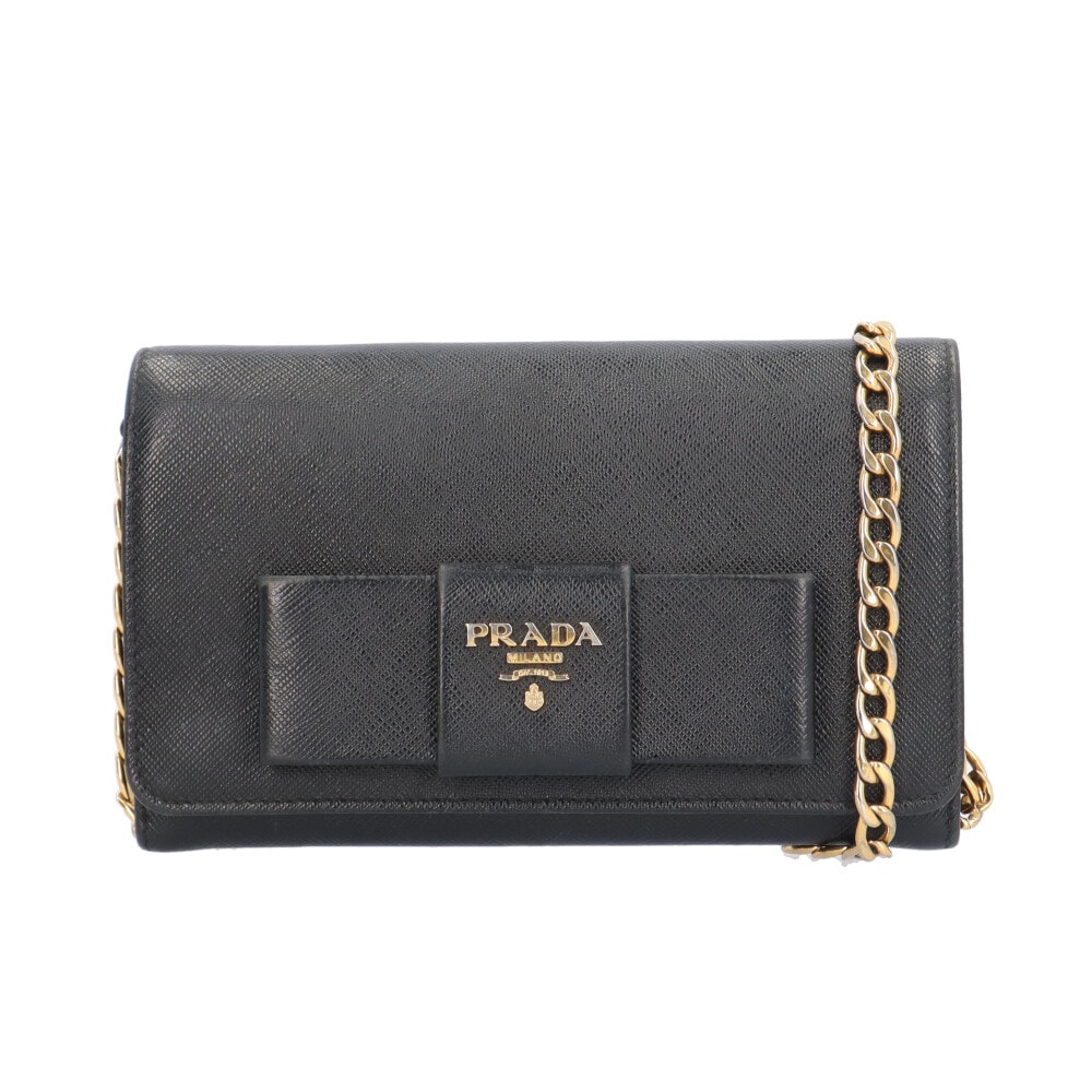 プラダ サフィアーノ ショルダーバッグ レザー 1BP005 ブラック レディース PRADA  中古