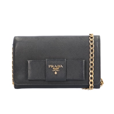 プラダ サフィアーノ ショルダーバッグ レザー 1BP005 ブラック レディース PRADA 中古