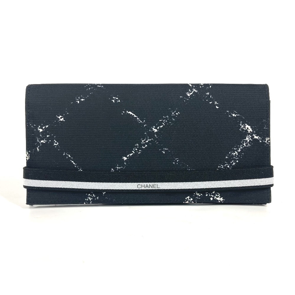 シャネル CHANEL 旧トラベルライン A14344 ロングウォレット 2つ折り 長財布 ナイロン ブラック 美品