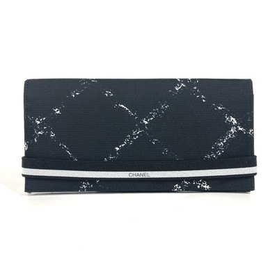 シャネル CHANEL 旧トラベルライン A14344 ロングウォレット 2つ折り 長財布 ナイロン ブラック 美品