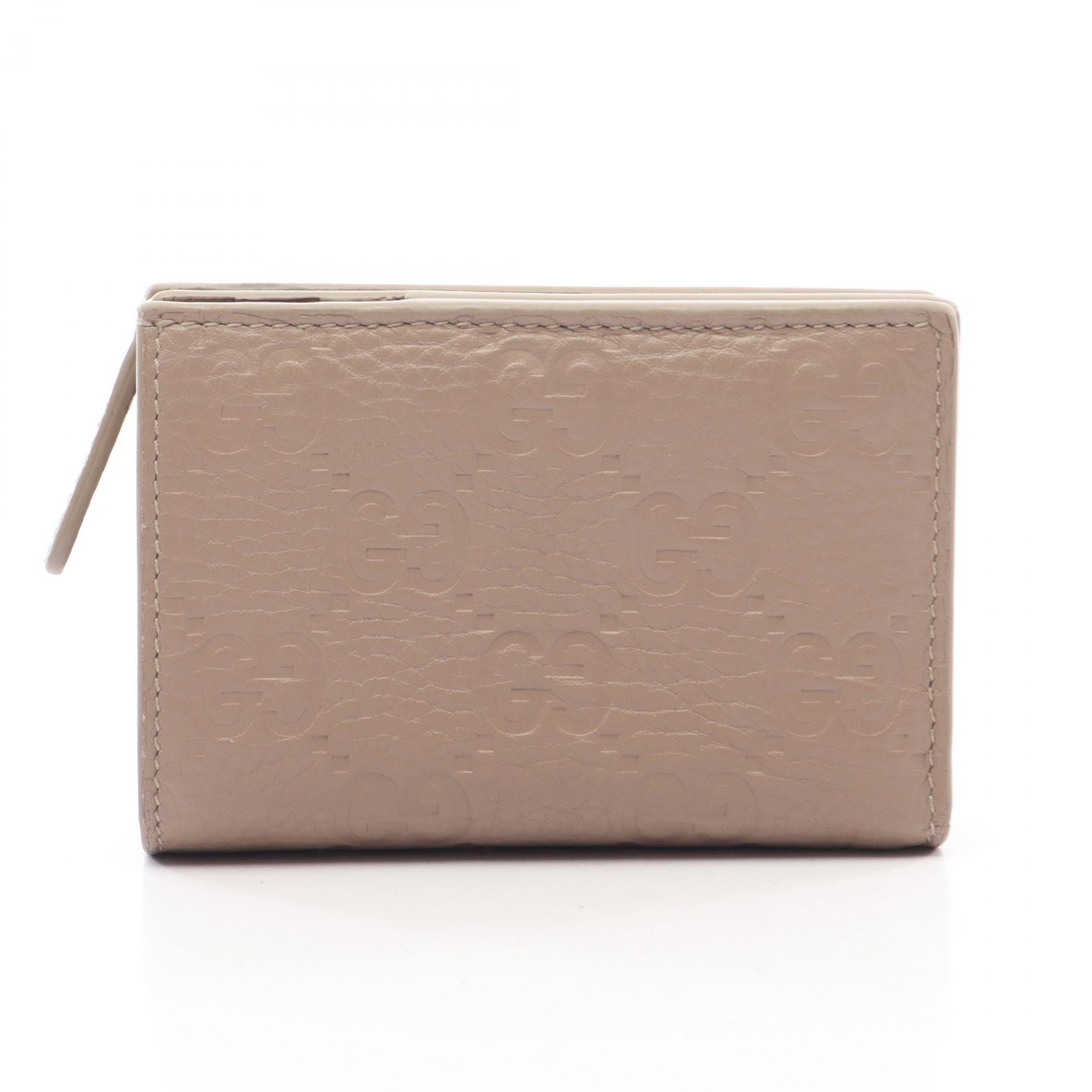 グッチ GUCCI GGエンブレム スモールウォレット 二つ折り財布 財布 レザー レディース ベージュ系 815874 【中古】