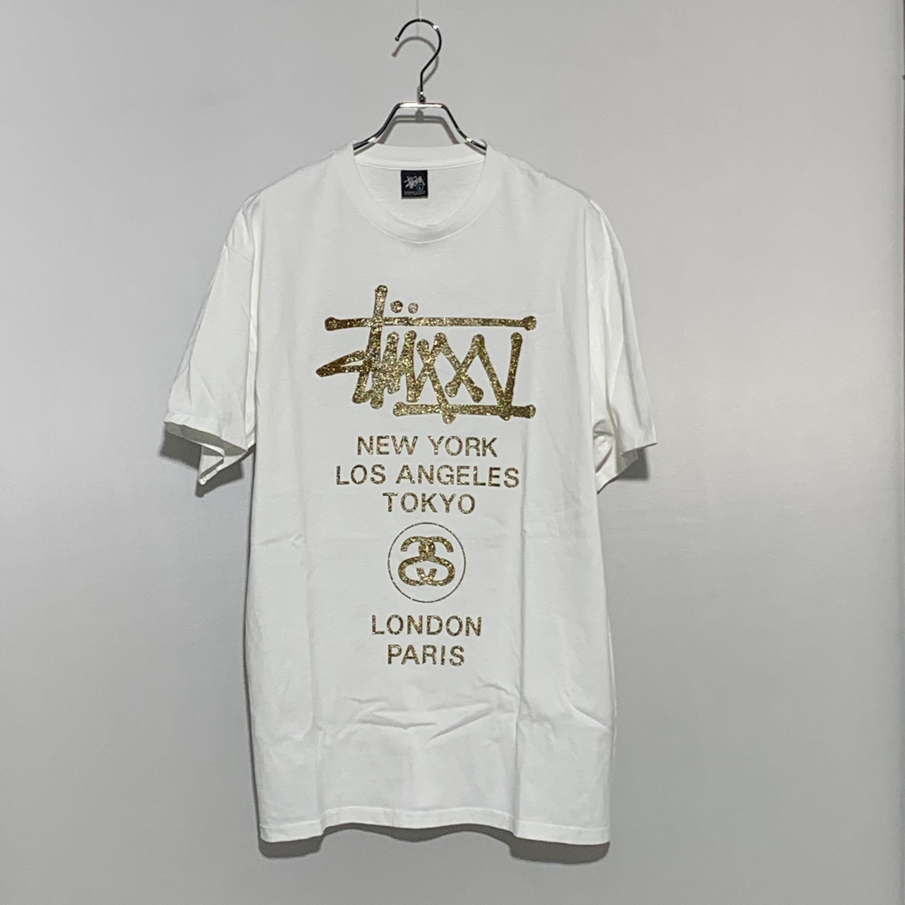 STUSSY 25anniversary World tour Tee White×Gold