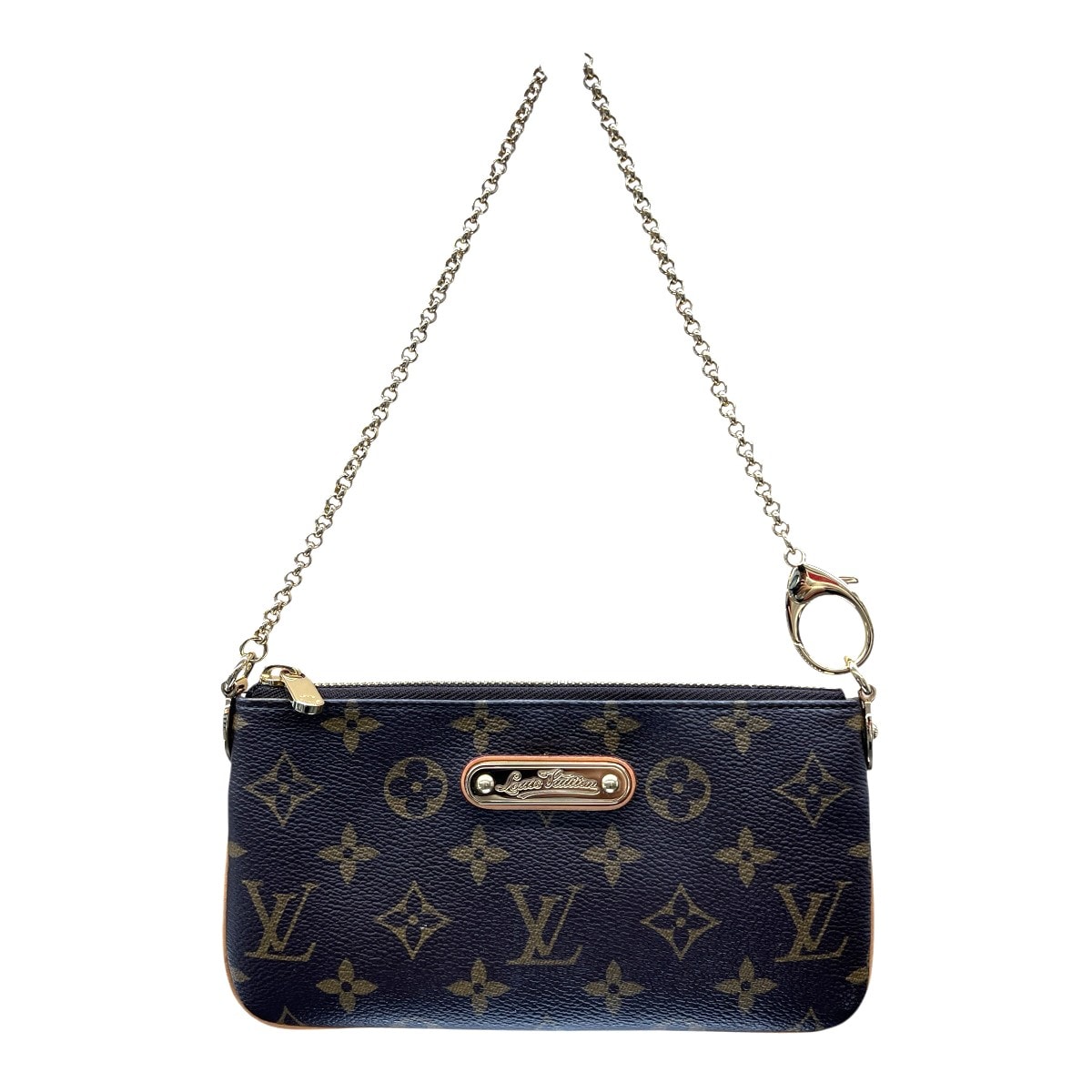 LOUIS VUITTON 極美品 ルイヴィトン ポシェットミラMM モノグラム チェーン ハンドバッグ M60094 PVC レザー AA0190 ブラウン ワンショルダー ミニバッグ LV Aランク 中古 鑑定済 ヴィトンバッグ