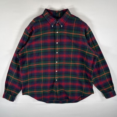 古着 ラルフローレン RALPH LAUREN 長袖 フランネルシャツ ボタンダウン チェック柄 ワンポイントロゴ刺繍 大きいサイズ 14041 レッド メンズ