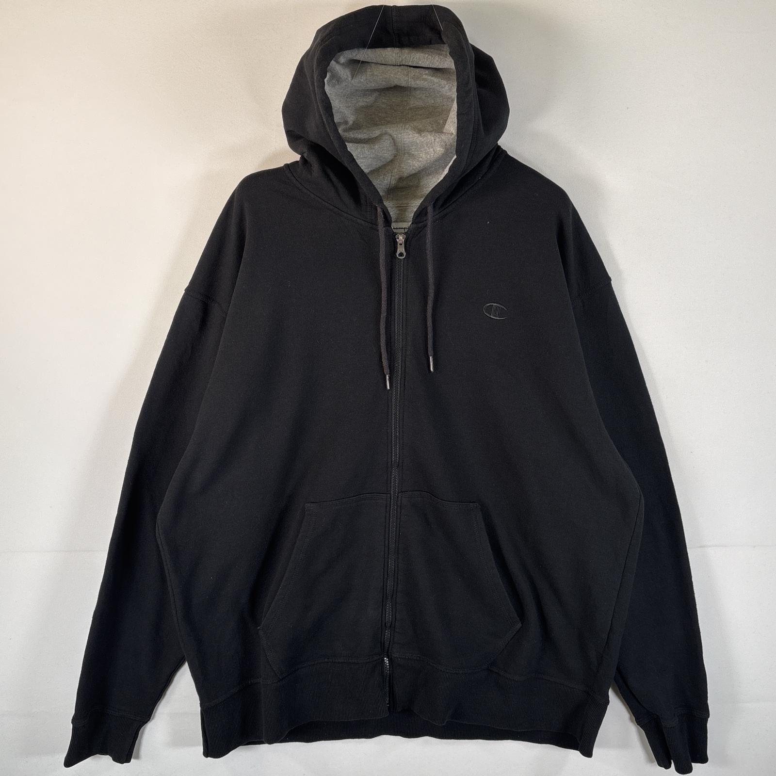 古着 チャンピオン Champion パーカー フルジップ フーディ 大きいサイズ ワンポイントロゴ刺繍 14041  ブラック メンズ