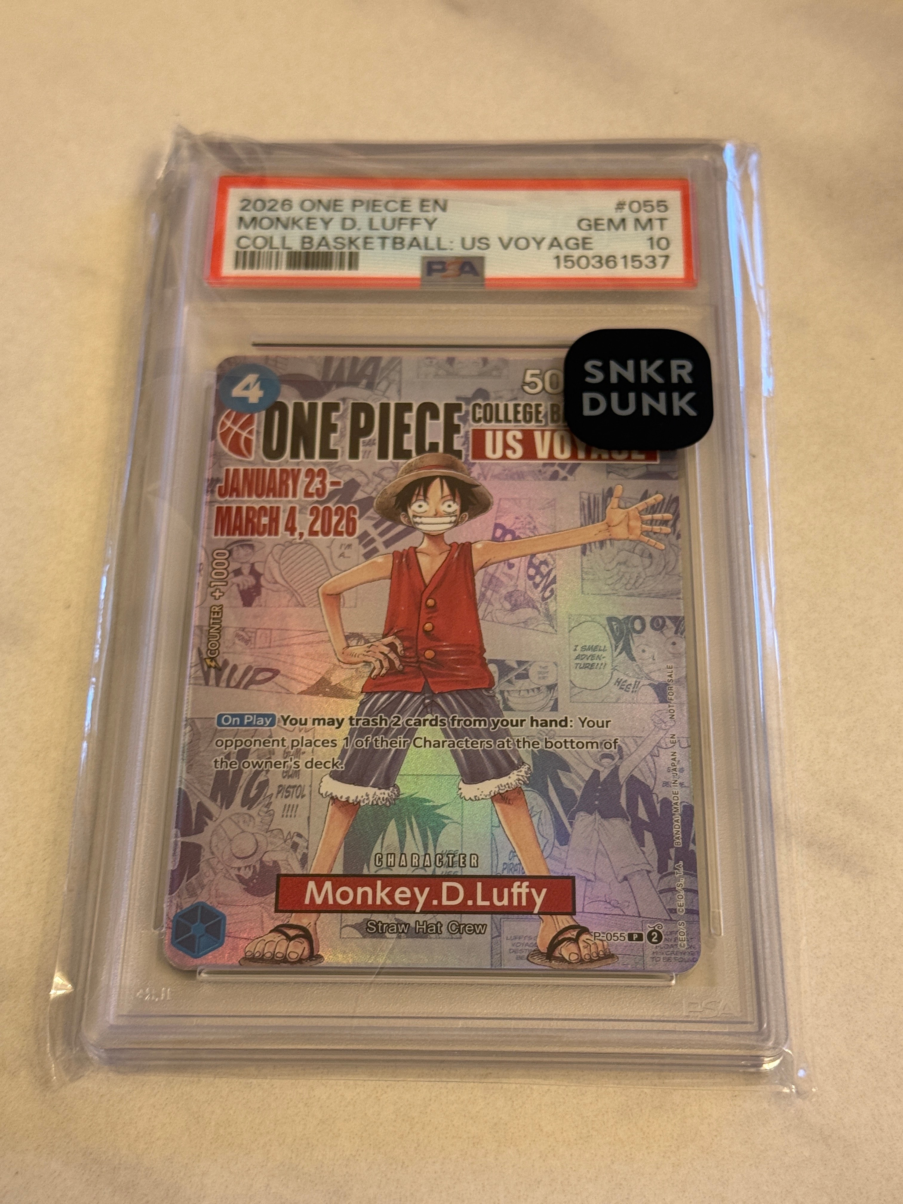 モンキー・D・ルフィ:P (開封済) [P-055]【英語版】(プロモーションカード「ワンピース カレッジ バスケットボール:USボヤージュ」)