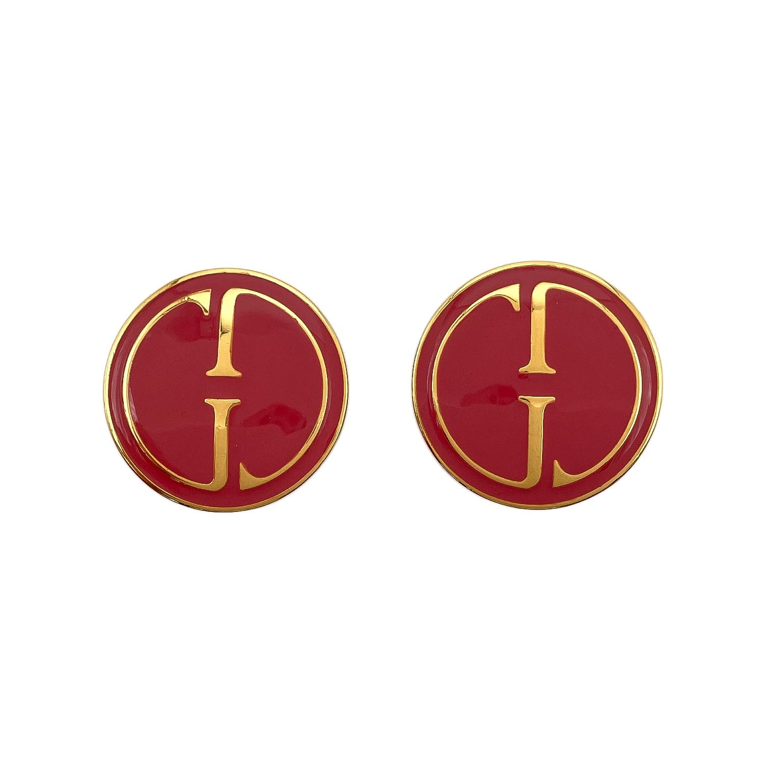 GUCCI グッチ ヴィンテージ ラウンド ロゴ イヤリング
 オールド メタル エナメル ゴールド レディース
 【中古】