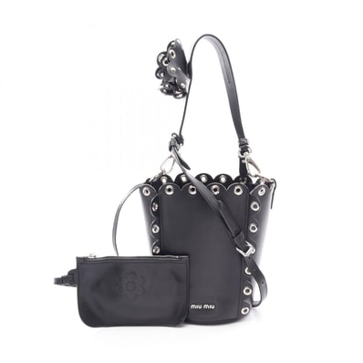 ミュウ ミュウ Miu Miu バケットバッグ 2WAY ハンドバッグ バッグ レザー レディース ブラック系 5BE017 【中古】