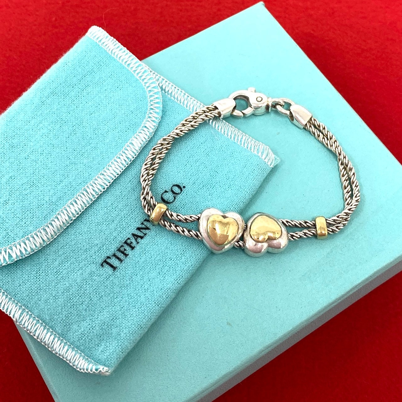 TIFFANY&Co. ティファニー ダブルロープ ダブルハート ブレスレット シルバー925 K18イエローゴールド ブレスレット シルバー
 59278