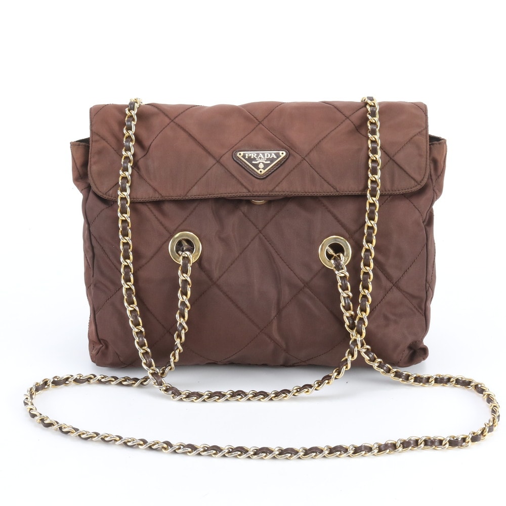 ■美品 プラダ テスート ナイロンキルティング チェーン トライアングルロゴ