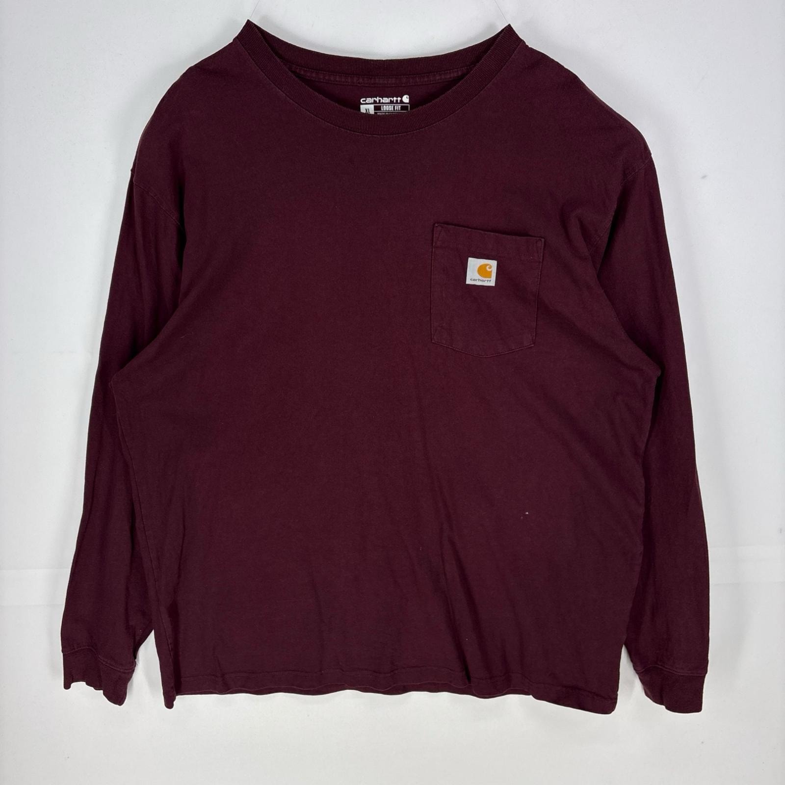 古着 カーハート Carhartt 長袖Tシャツ ワンポイントロゴ プルオーバー ロンT XL  レッド系 メンズ