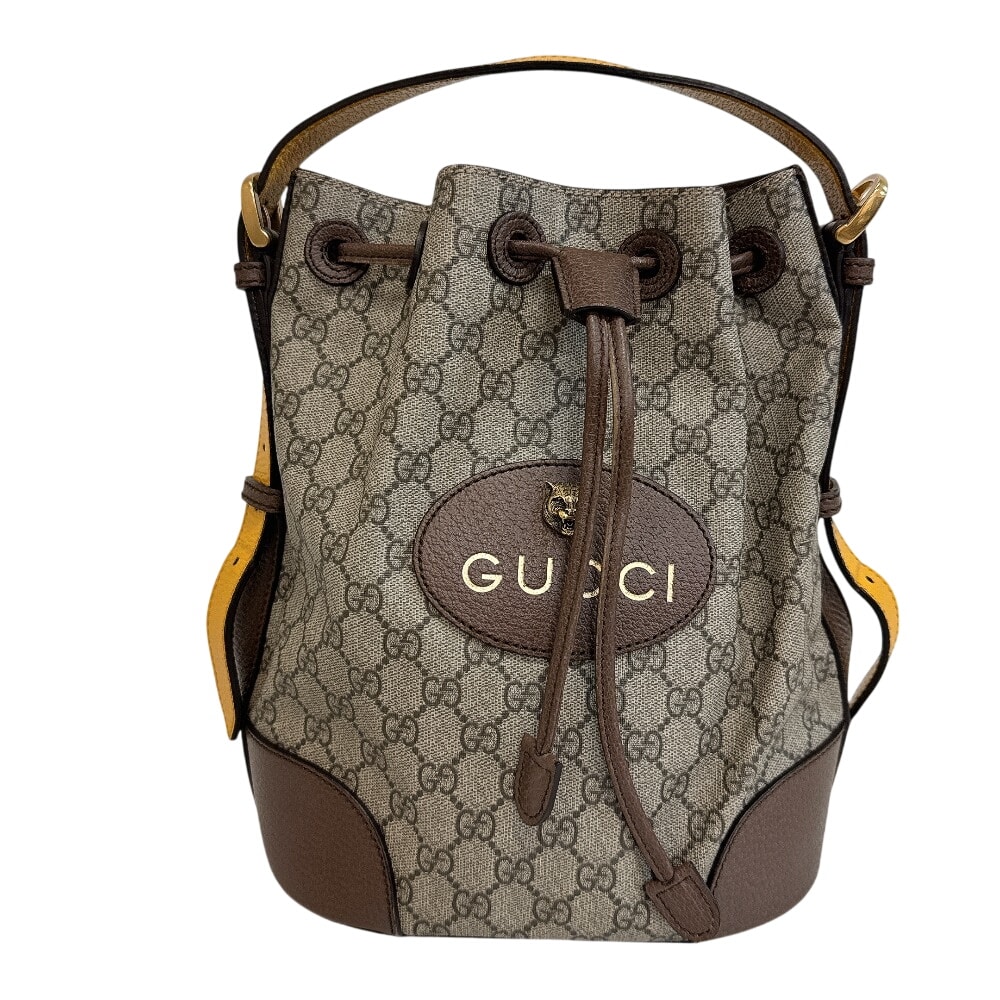 グッチ GUCCI ハンドバッグ GGスプリーム タイガー 巾着型 ワンショルダーバッグ 473875 ブラウン