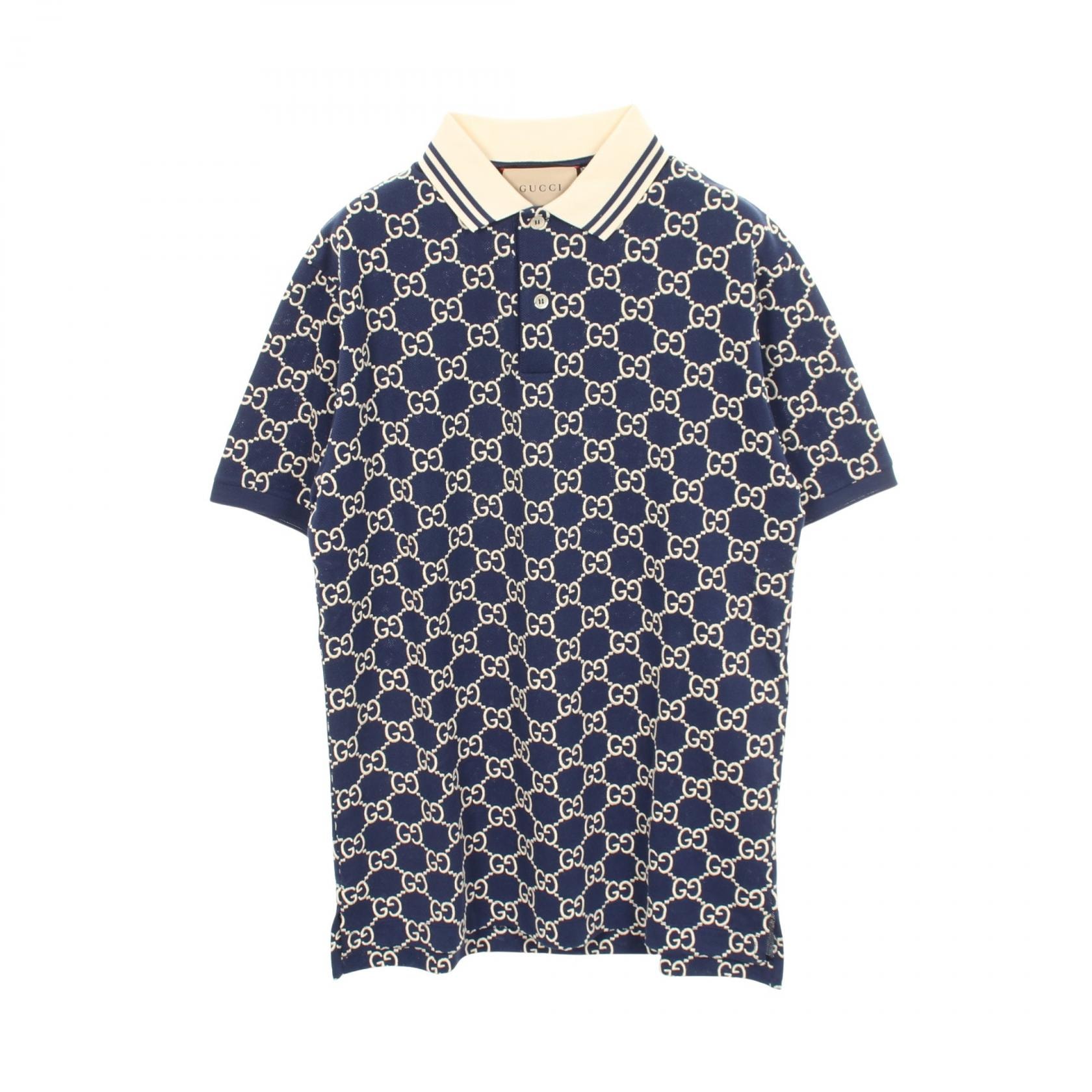 グッチ GUCCI GG柄 ポロシャツ 衣料品 トップス コットン メンズ ネイビー系 / ホワイト系 598956 【中古】