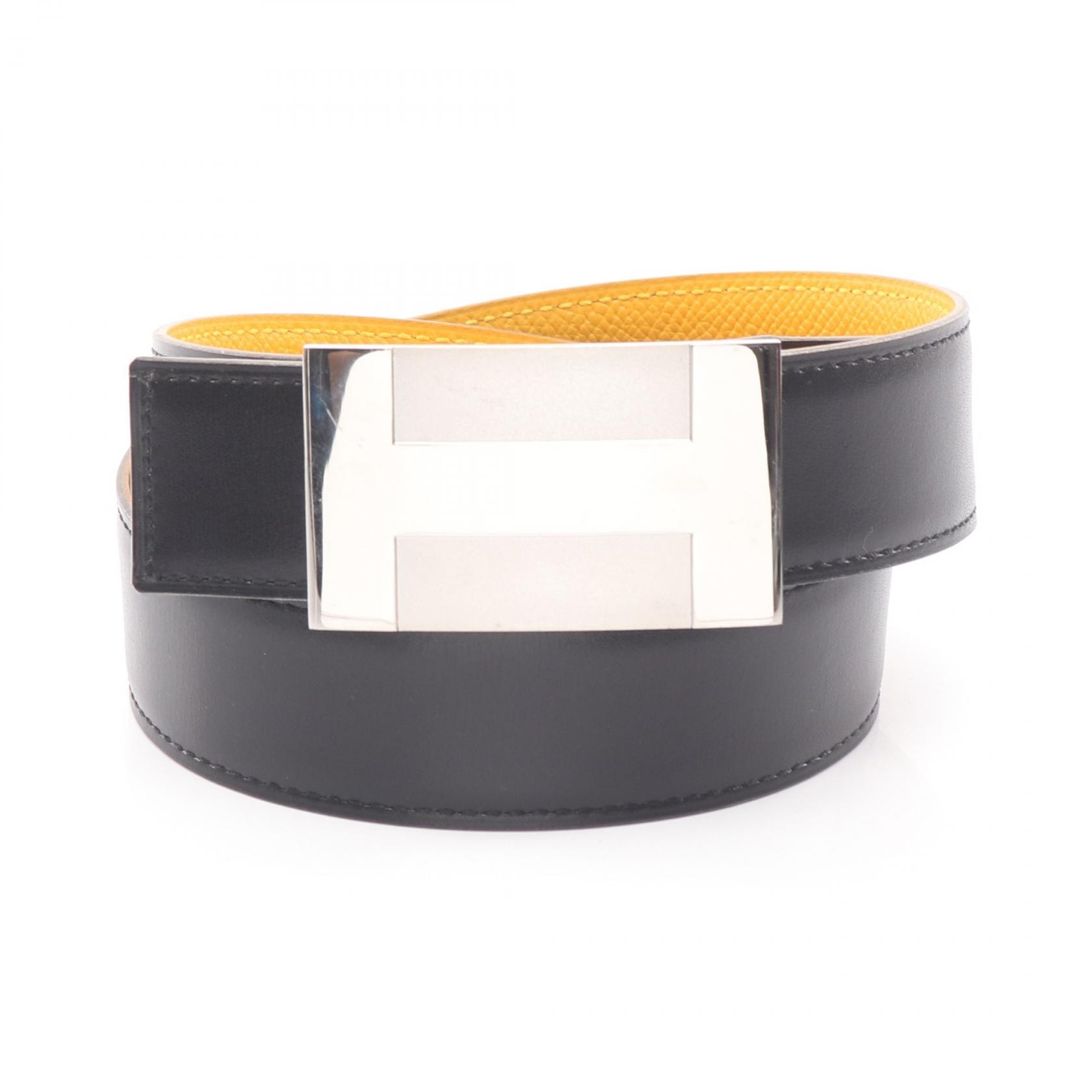 エルメス HERMES Hプレート リバーシブル ベルト 衣料品 レザー □A刻印(1997年製造) レディース ブラック系 / イエロー系 【中古】