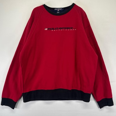 古着 ポロスポーツ POLO SPORTS スウェット ロゴ刺繍 クルーネック ラルフローレン トレーナー XL レッド系 メンズ