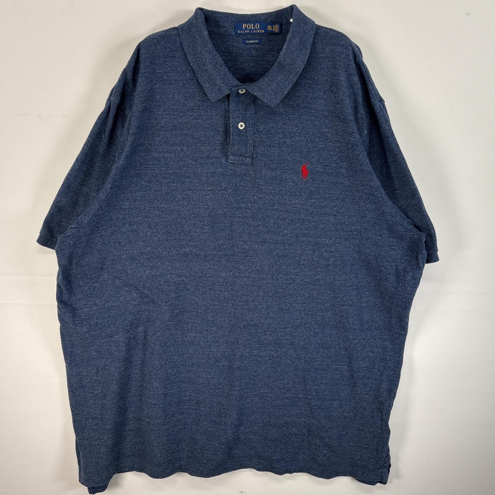 古着 ポロ・ラルフローレン POLO RALPH LAUREN 鹿の子 半袖 ポロシャツ ロゴ 刺繍 大きいサイズ 2ボタン 14041  ネイビー 無地 メンズ